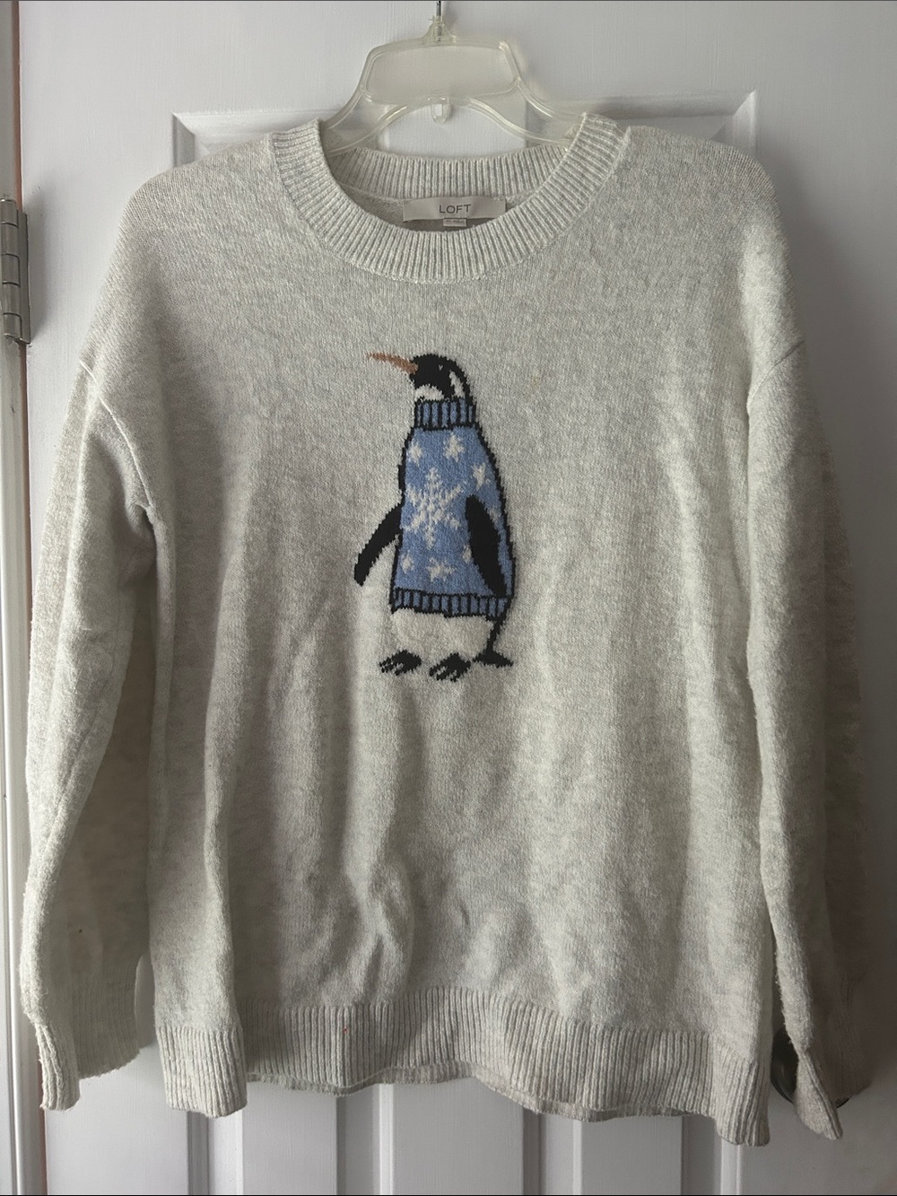 LOFTwomen's  Gray Penguin Sweater with Blue Accent